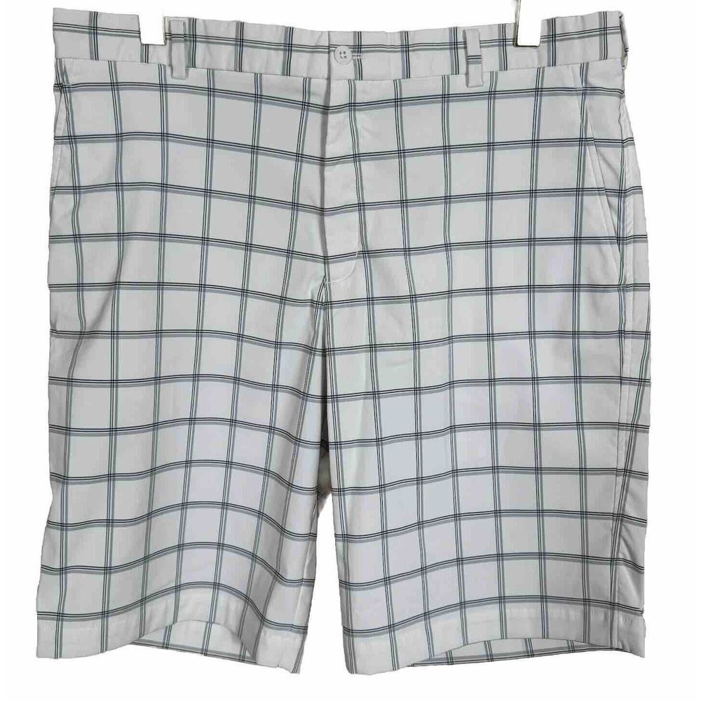 Nike Men's Golf Shorts White Black 38 Check Performance Flat Front Slash Pockets